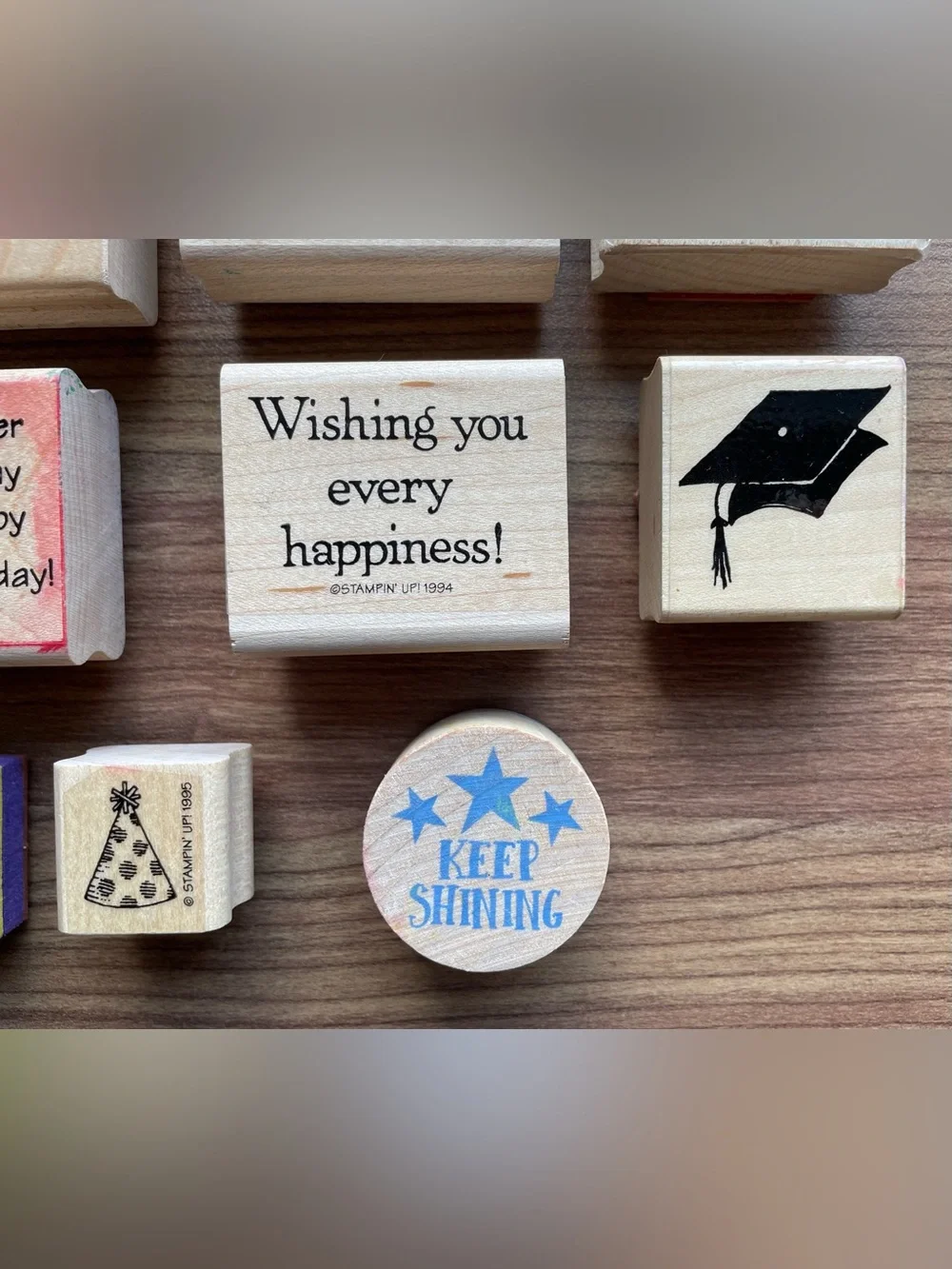 Vintage Stampin Up Wooden Stamp Lot - Milestone Celebration Graduation